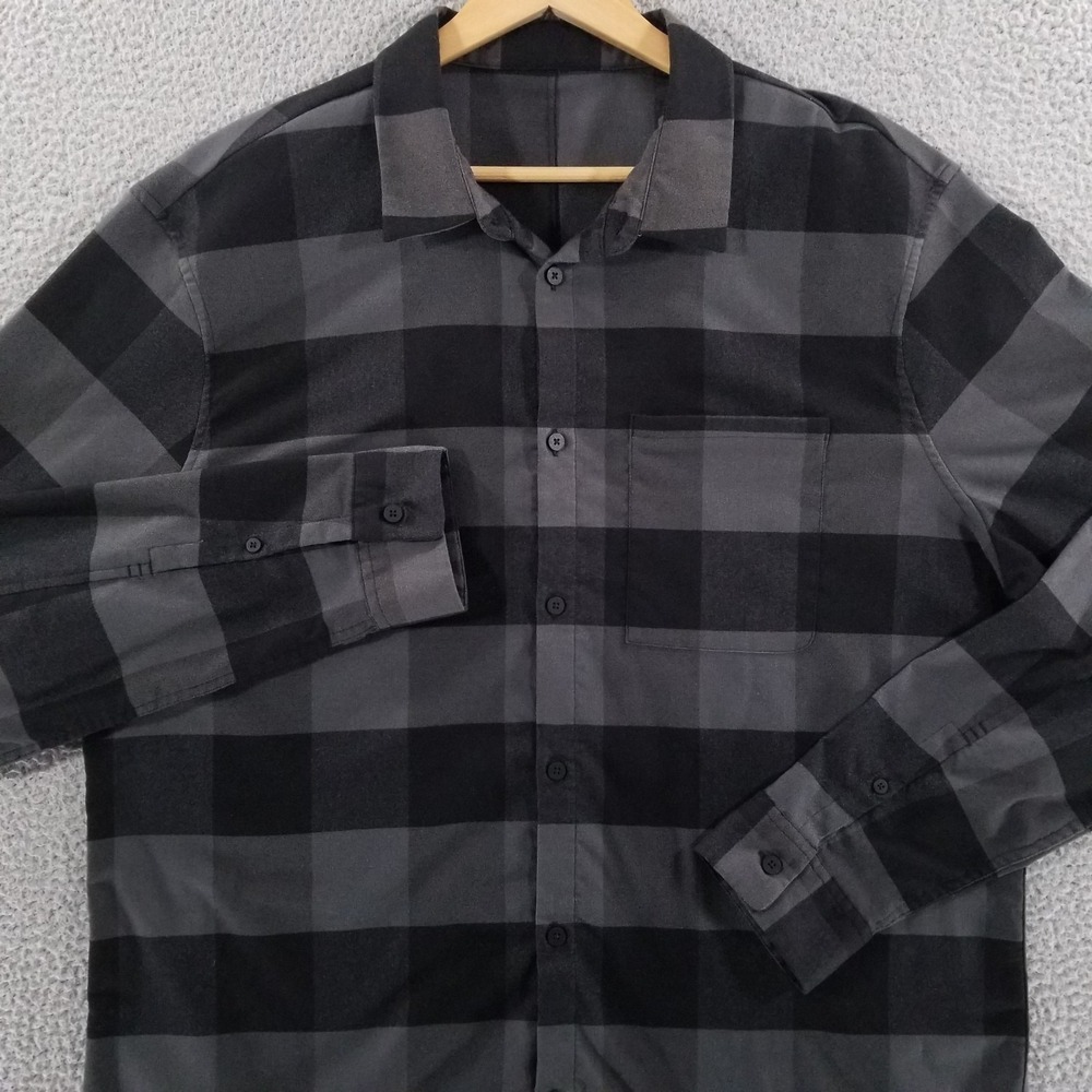 Lululemon Shirt XXL Masons Peak Flannel Grey Black Performance Commute Travel